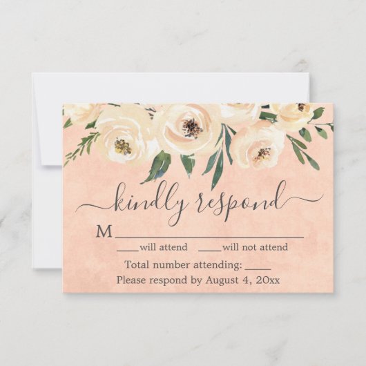 Pfirsiche beige Blütengold auf rosa RSVP-Karte Dankeskarte (Vorderseite)