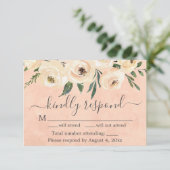 Pfirsiche beige Blütengold auf rosa RSVP-Karte Dankeskarte (Stehend Vorderseite)