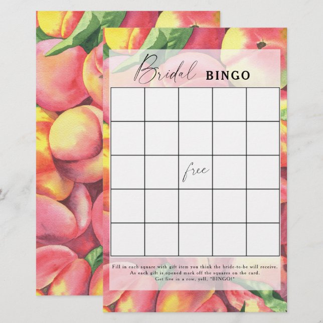 Pfirsiche - Bingo-Spiel für Brautdusche (Vorne/Hinten)