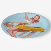 Pfirsiche Button Pappteller (Schrägansicht)