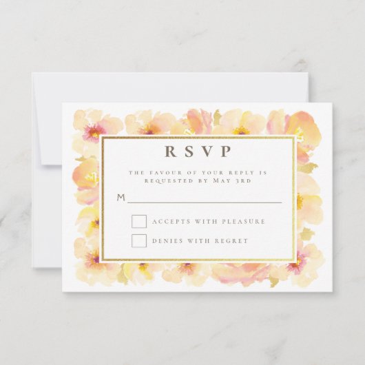 Pfirsiche Cream Gold Frame Wedding RSVP Einladung (Vorderseite)