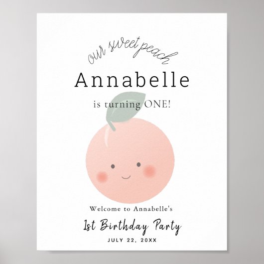 Pfirsiche & Cream Kawaii Girl Geburtstag Begrüßung Poster (Vorne)