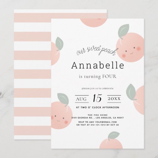 Pfirsiche & Creme Niedlich Kawaii Girl Geburtstag Einladung (Vorne/Hinten)
