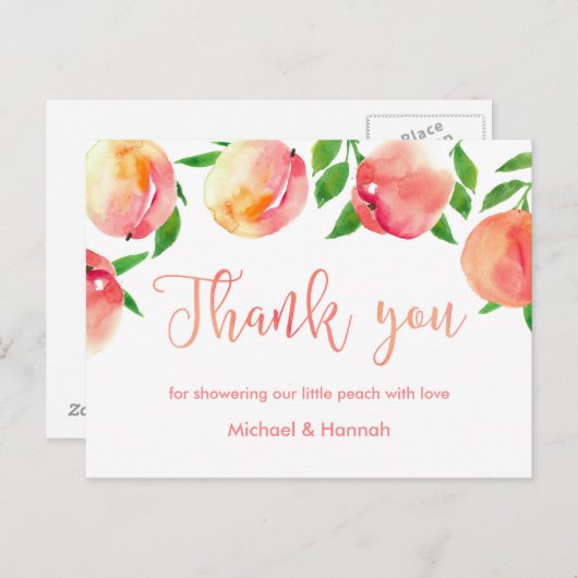 Pfirsiche Dankeschön Karte, kleine Pfirsichdusche Postkarte (Vorne/Hinten)