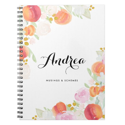 Pfirsiche Floral Personalisiertes Notebook Notizblock (Vorderseite)