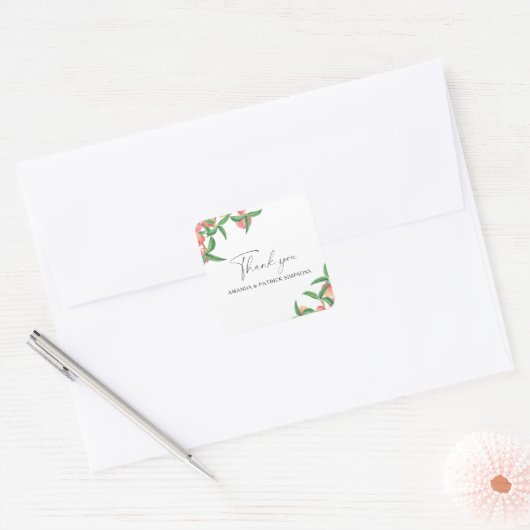 Pfirsiche - Hochzeit Danke Quadratischer Aufkleber (Umschlag)