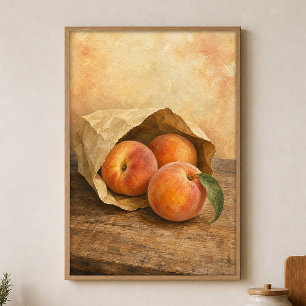 Pfirsiche in einem Papier-Tüten-Wasserfarbenposter Poster