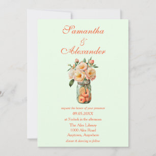 Pfirsiche in einer Mason Jar Green Floral Hochzeit Einladung