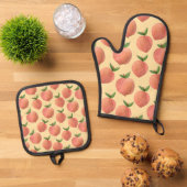 Pfirsiche Ofenhandschuh & Topflappen-Set (Oben Unten)