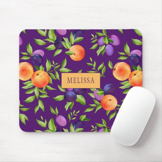 Pfirsiche Pflaumen Lila Niedliches Fruchtmuster Mousepad (Mit Mouse)