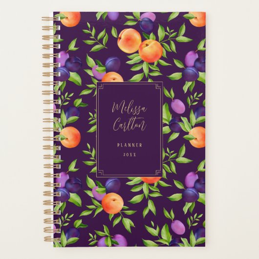 Pfirsiche Pflaumen Lila Niedliches Fruchtmuster Planer (Vorderseite)