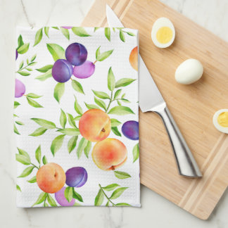 Pfirsiche Pflaumen Lila Niedliches Obst Botanisch Geschirrtuch