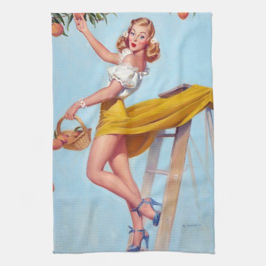 Pfirsiche Pin Up Geschirrtuch (Vertikal)