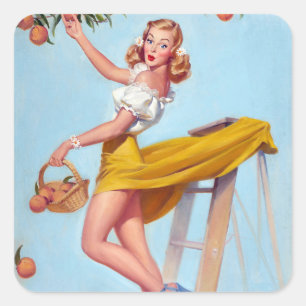Pfirsiche Pin Up Quadratischer Aufkleber