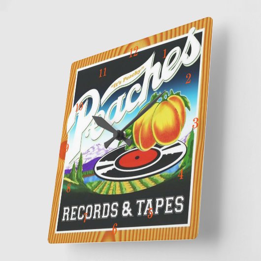 Pfirsiche Platten und Wandklemme Quadratische Wanduhr (Winkel)