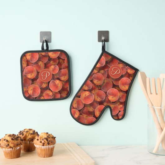 Pfirsiche Pot Holder und Oven Mitt Set (Insitu (Hängend))