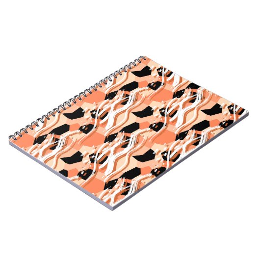 Pfirsiche Schwarz-weißes Abstraktes Muster. Notizblock (Linke Seite)