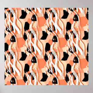 Pfirsiche Schwarz-weißes Abstraktes Muster. Poster