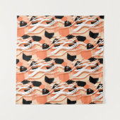 Pfirsiche Schwarz-weißes Abstraktes Muster. Wandteppich (Vorderseite (Horizontal))