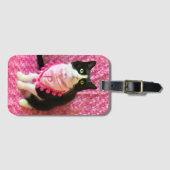 Pfirsiche Tuxedo Cat Pink Bandana Gepäckmarke Gepäckanhänger (Vorderseite (Horizontal))
