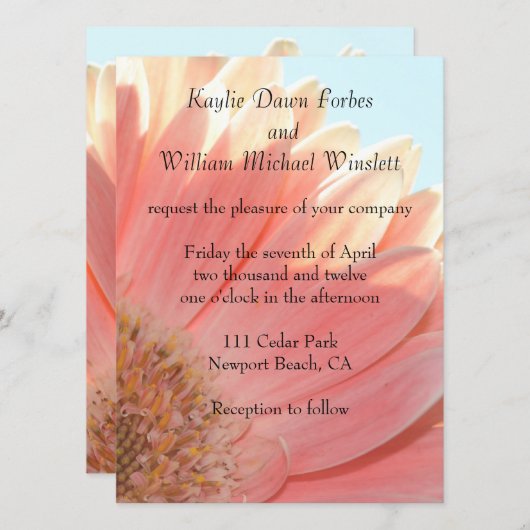 Pfirsiche und Blume Cream Gerbera Einladung (Vorne/Hinten)