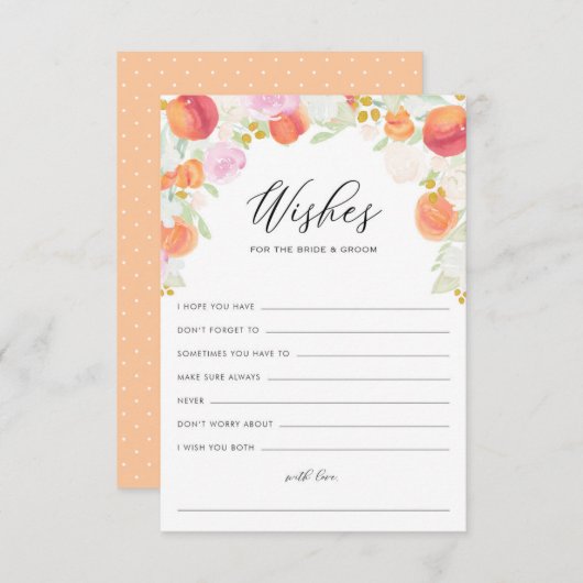 Pfirsiche und Blume wollen Braut und Bräutigam Hinweiskarte (Vorne/Hinten)