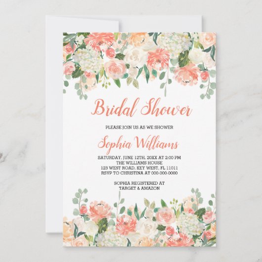 Pfirsiche und Brautdusche Einladung (Vorderseite)