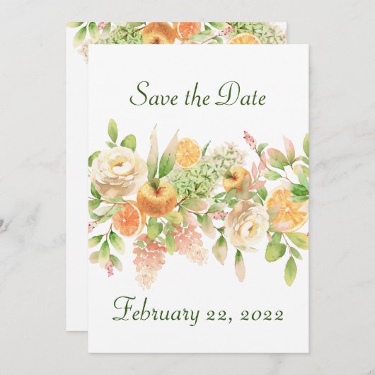 Pfirsiche und Creme, Blume und Obst Save The Date (Vorne/Hinten)