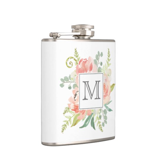 Pfirsiche und Creme Mit Monogramm Flachmann (Rechts)