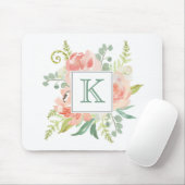 Pfirsiche und cremefarbene Flora mit Monogramm Mousepad (Mit Mouse)