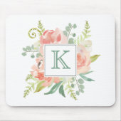 Pfirsiche und cremefarbene Flora mit Monogramm Mousepad (Vorne)
