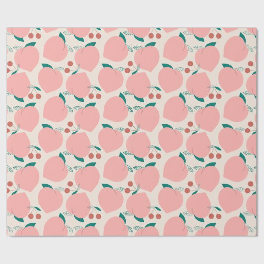 Pfirsiche und Rote Kirschen Fruchtmuster Geschenkpapier (Flach)