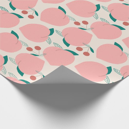 Pfirsiche und Rote Kirschen Fruchtmuster Geschenkpapier (Ecke)