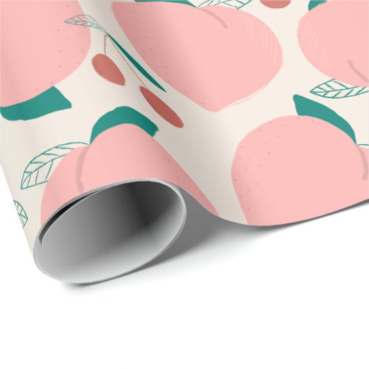 Pfirsiche und Rote Kirschen Fruchtmuster Geschenkpapier (Rolleneckpunkt)