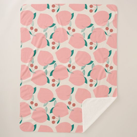 Pfirsiche und Rote Kirschen Fruchtmuster Sherpadecke (Vorderseite)