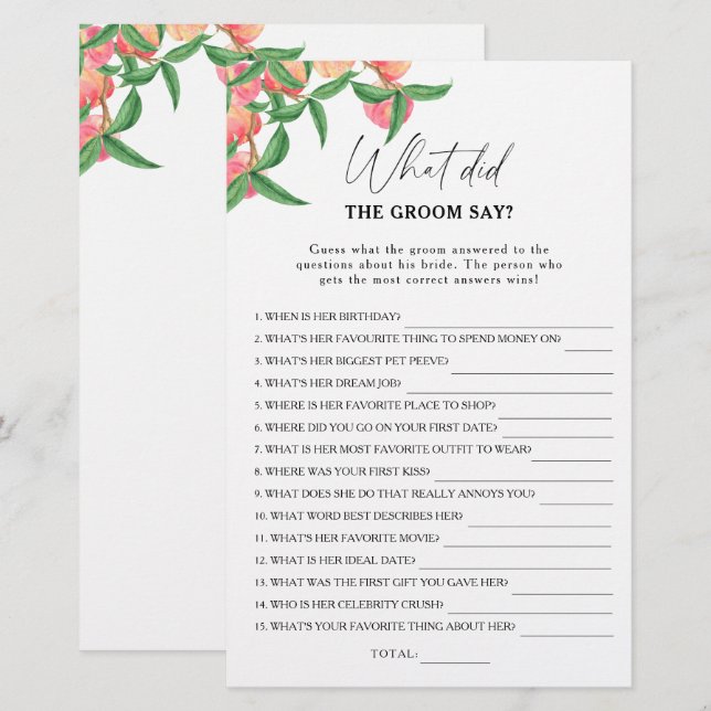 Pfirsiche - Was hat der Bräutigam zu Brautspiel ge (Vorne/Hinten)