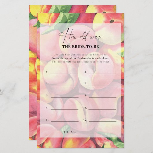 Pfirsiche - Wie alt war die Braut, um ein Spiel zu (Vorne/Hinten)