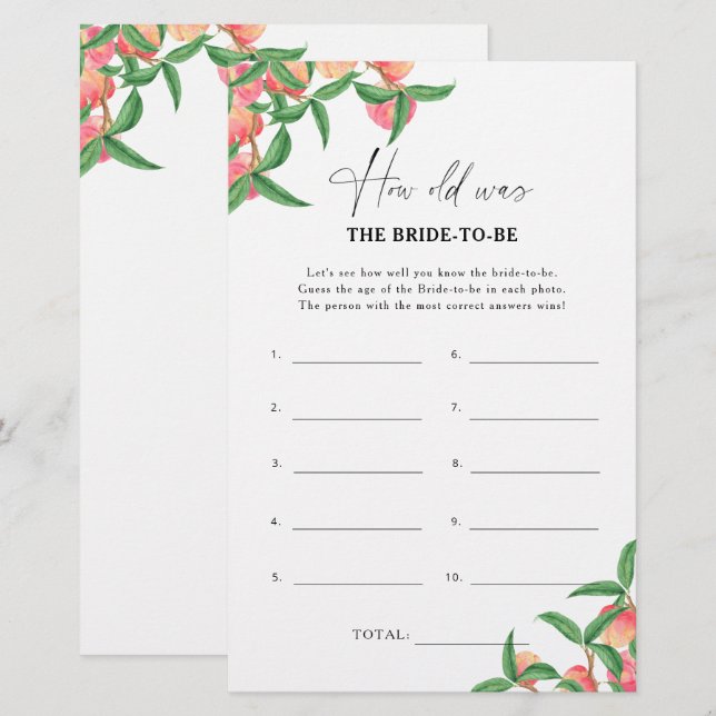 Pfirsiche - Wie alt war die Braut, um ein Spiel zu (Vorne/Hinten)