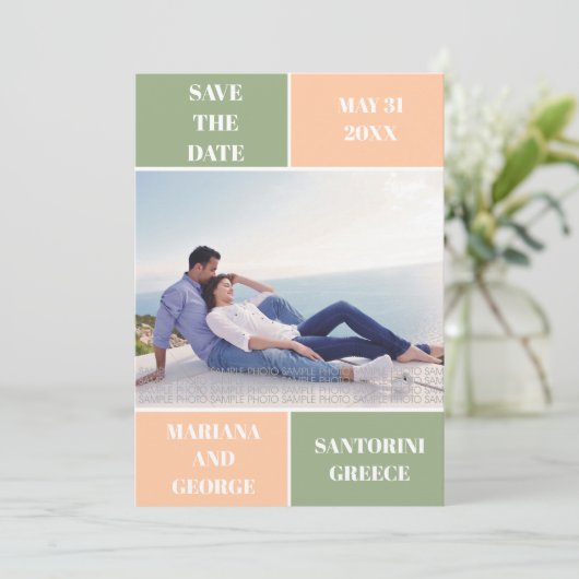 Pfirsichfarbblock Hochzeit Sichern des Datums Save The Date (Stehend Vorderseite)