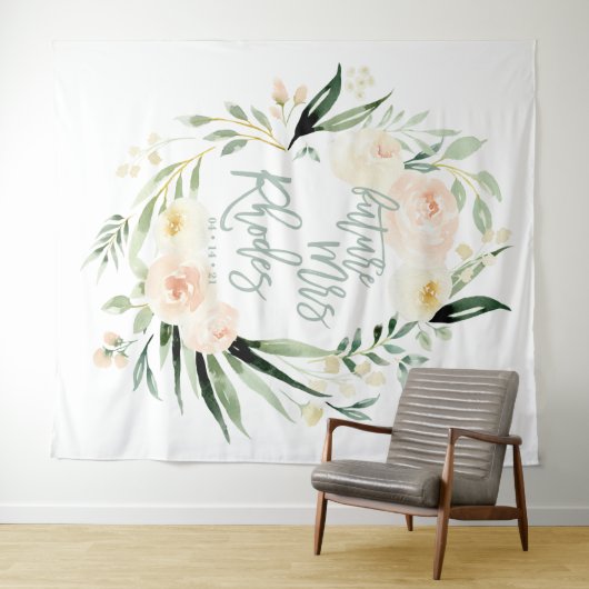 Pfirsichfarben + Blumenband für das grüne Brautpar Wandteppich (Beispiel (Horizontal))