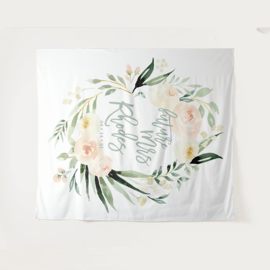 Pfirsichfarben + Blumenband für das grüne Brautpar Wandteppich (Vorderseite (Horizontal))