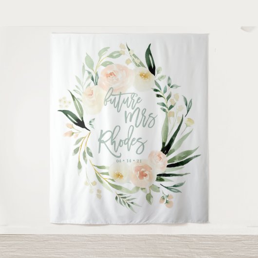 Pfirsichfarben + Blumenband für das grüne Brautpar Wandteppich (Vorderseite)