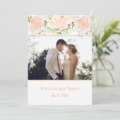 Pfirsichfarben Rose Grünes Foto Vielen Dank Karten (Stehend Vorderseite)