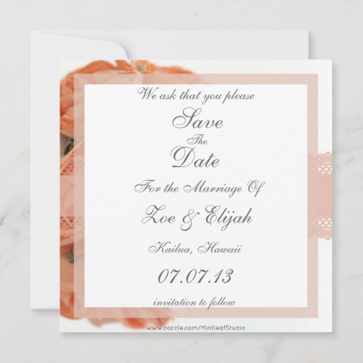 Pfirsichfarben und Ankündigung Datum freihalten (Rückseite)