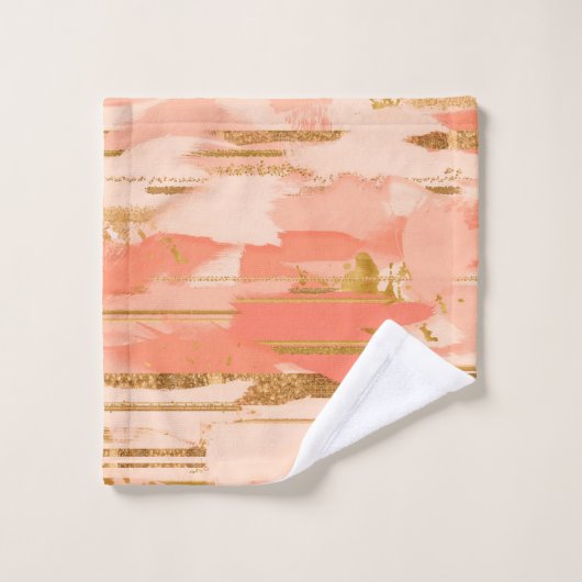 Pfirsichfarben und goldene Markierungen Badhandtuch Set (Waschlappen)