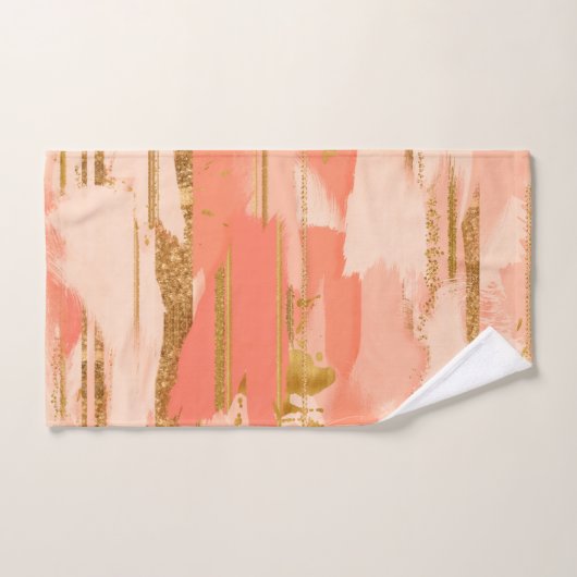 Pfirsichfarben und goldene Markierungen Badhandtuch Set (Handtuch)