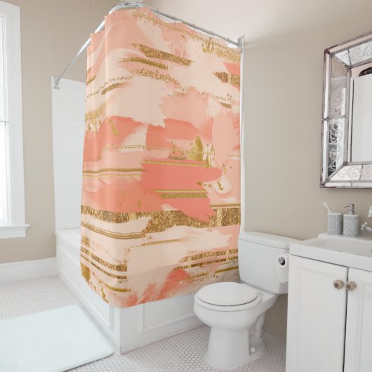 Pfirsichfarben und goldene Markierungen Duschvorhang (Beispiel)