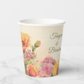 Pfirsichfarben und rosa Wasserfarbenhochzeit Pappbecher (Vorderseite)