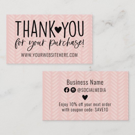 Pfirsichfarben und schwarz Danke Business Card Visitenkarte (Vorne/Hinten)