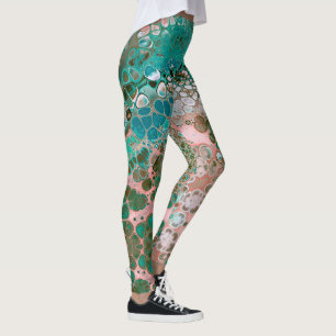 Pfirsichfarben und türkisfarbene Acrylsäure Abstra Leggings